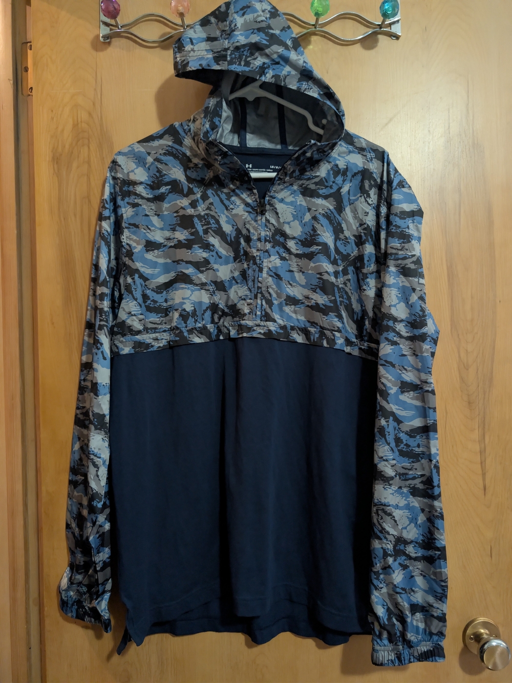 LG Blue Camo and Navy Hooded Windbreaker Pullover